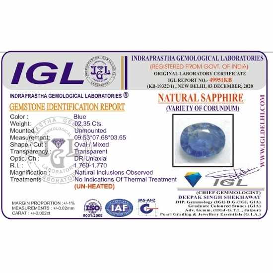 Blue Sapphire (With Lab Certificate) 2.35cts