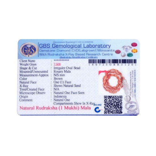 1 Mukhi Rudraksha Mala with 54 natural beads certified