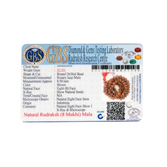 8 Mukhi Rudraksha Mala 27.375g 109beads MALA, 8 Mukhi Mala / Bracelet image