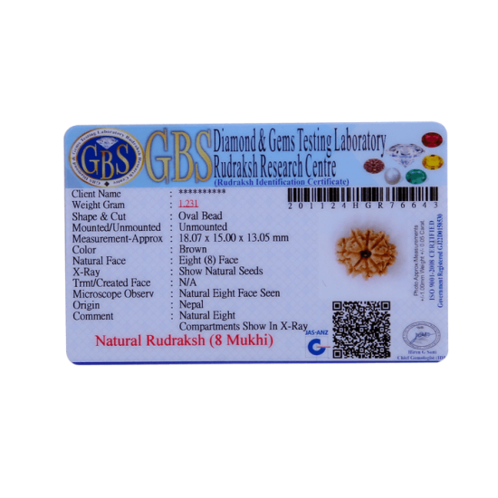 8 Mukhi Rudraksha Size 19.17 mm (Certified) Rudraksha, 8 Mukhi Rudraksha, 8 Mukhi Rudraksha from Nepal image