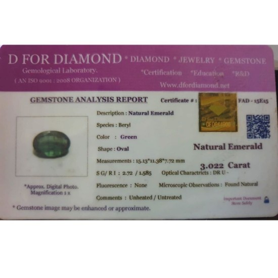Emerald Weight: 3.022CT (With Lab Certificate)