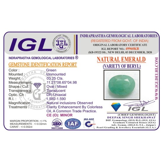 Emerald Weight: 3.25CT (With Lab Certificate)