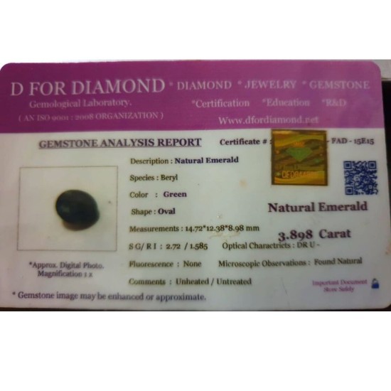 Emerald Weight: 3.898CT (With Lab Certificate)