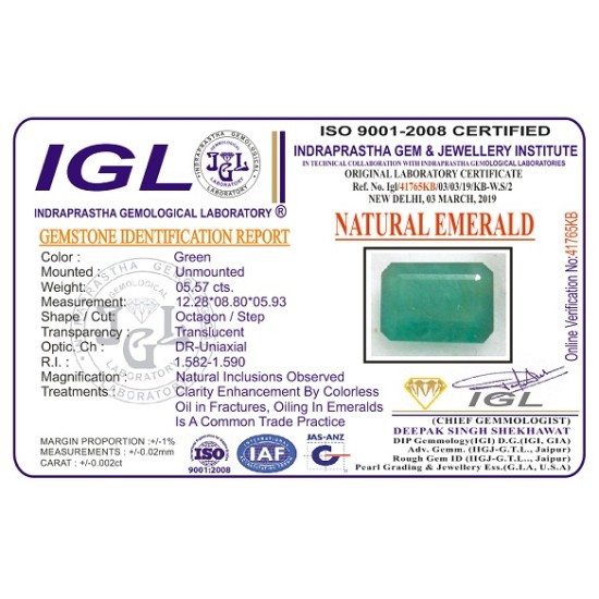 Emerald Weight: 5.57CT (With Lab Certificate)