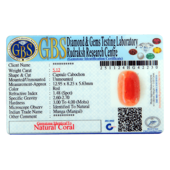 Red Coral 5.87CT (With Lab Certificate) Vedic Gemstones, Red Coral / Moonga image