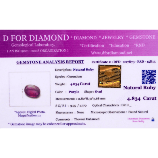 Ruby Gemstone 4.834Ct (With Lab Certificate)